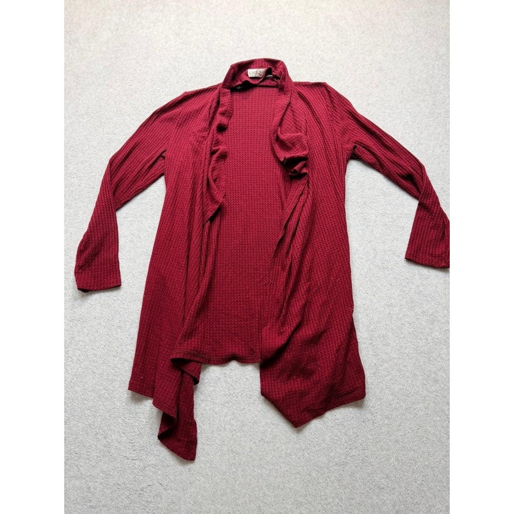Knox Rose Burgundy Waffle Knit Open Front Handkerchief Hem Cardigan XL